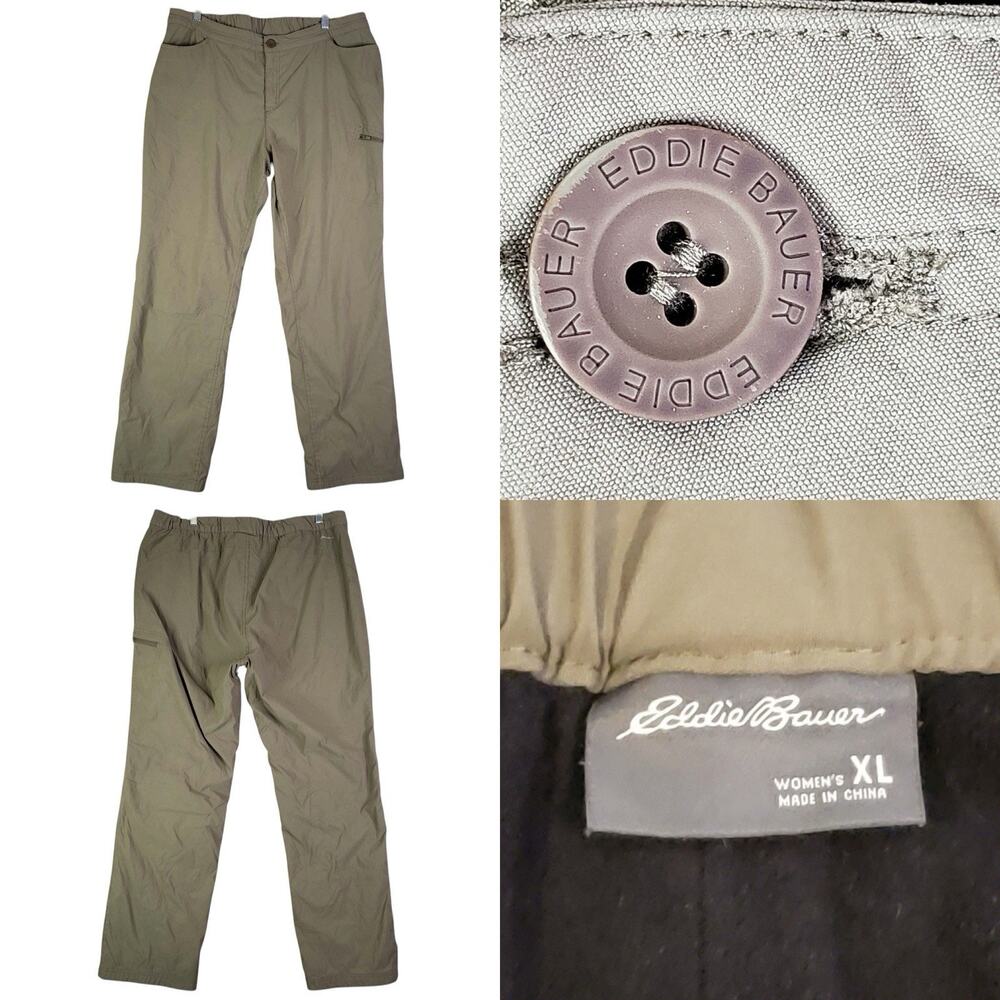 Eddie Bauer Pants Womens Size XL Green Fleece Lined Hiking Camping Stretch